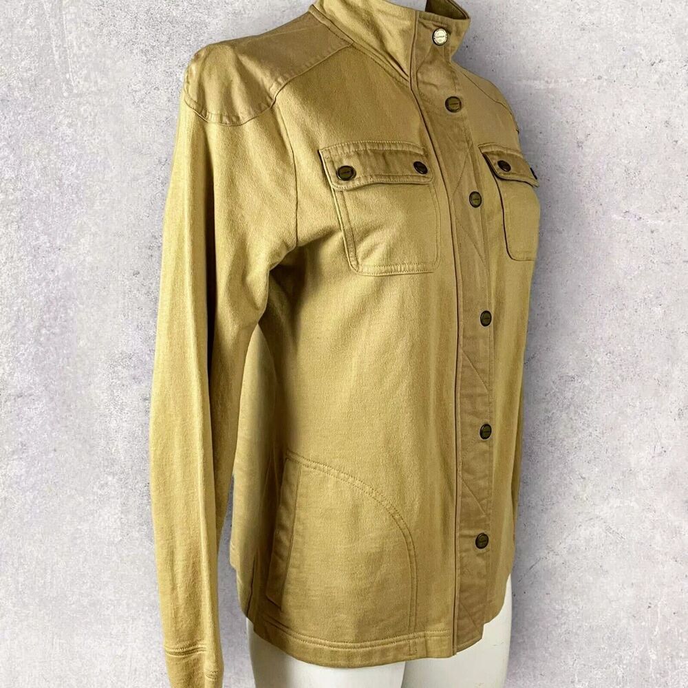 Ralph Lauren Khaki Gold Cotton Safari Jacket Coat Brass Snaps Zip 4 Pockets XL - Picture 3 of 10